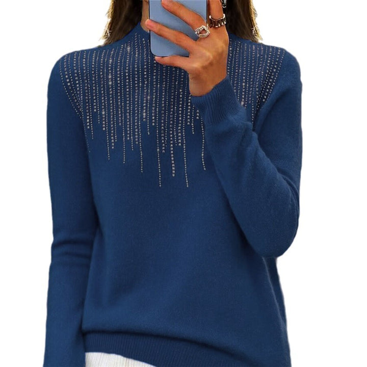 Damen nan kuscheliger Feinstrickpullover mit dezentem Strass-Einsatz am Rundhalsausschnitt und geripptem Saum Echo Archiv