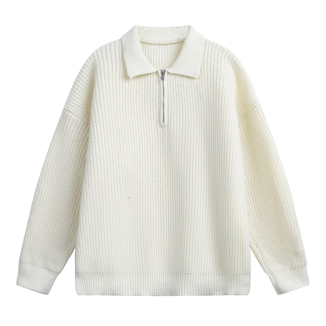Unisex Boxy-Rippenpullover mit Polokragen und kurzem Metall-Halbzip Echo Archiv