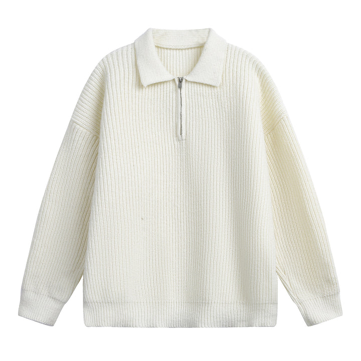 Unisex Boxy-Rippenpullover mit Polokragen und kurzem Metall-Halbzip Echo Archiv