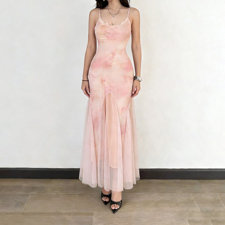 Damen elegantes Maxikleid aus transparenter Spitze und floralem Design Echo Archiv