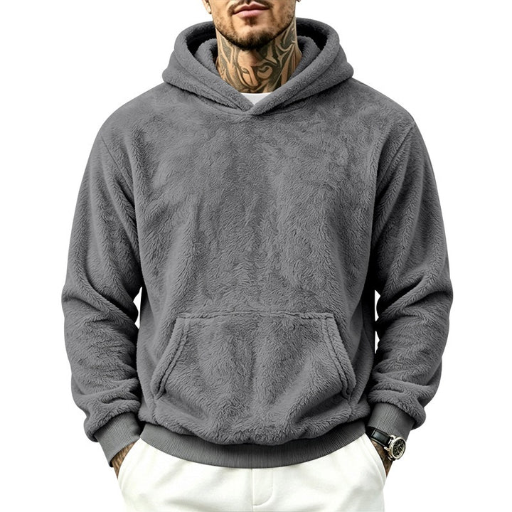 Herren Kuscheliger Fleece-Hoodie mit Kängurutasche und geripptem Saum – Cavarno