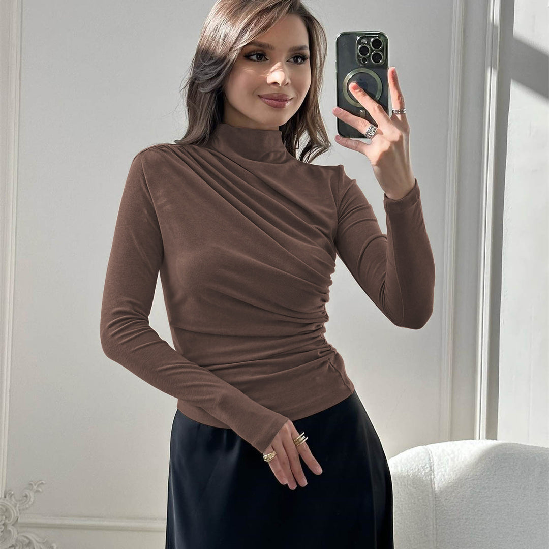 Damen Fitted Langarmshirt mit Stehkragen und seitlicher Raffung Echoarchiv