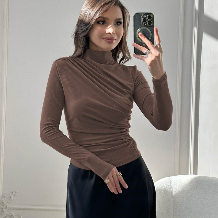 Damen Fitted Langarmshirt mit Stehkragen und seitlicher Raffung Echoarchiv