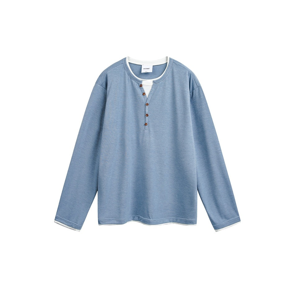Unisex Baumwollmix-Henleyshirt mit doppellagigem Kragen und Holzknopfleiste Echoarchiv