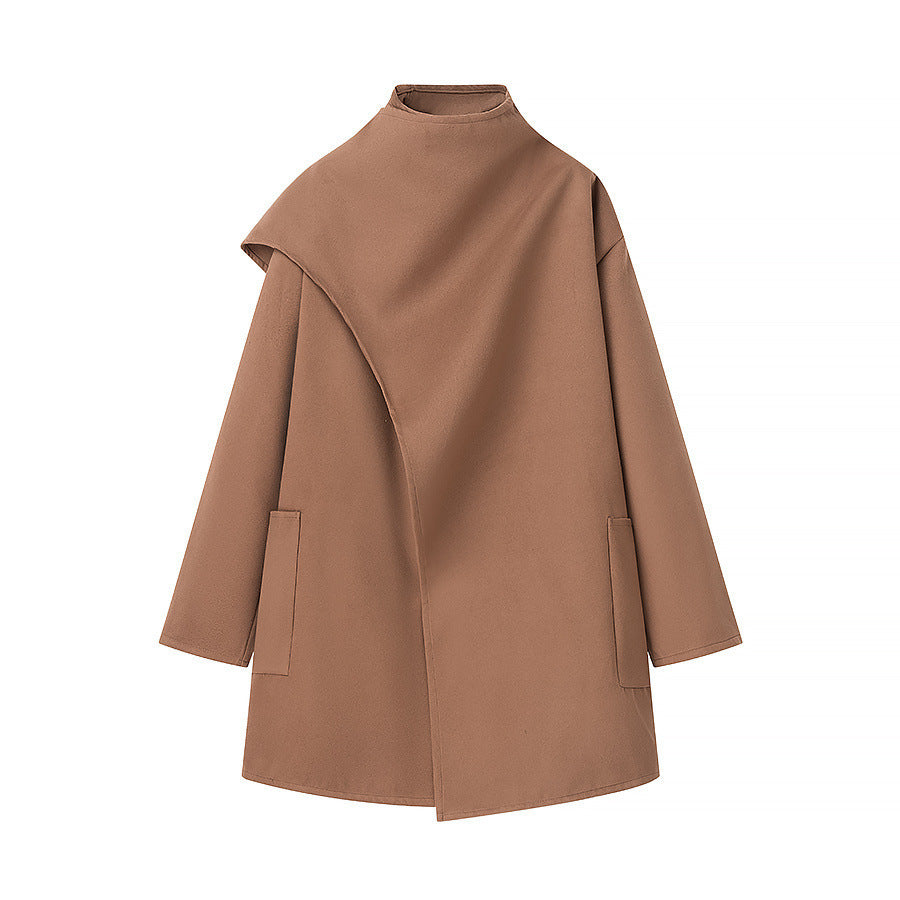 Damen Asymmetrischer Wollmix-Mantel mit Cape-Überwurf und Stehkragen Echo Archiv