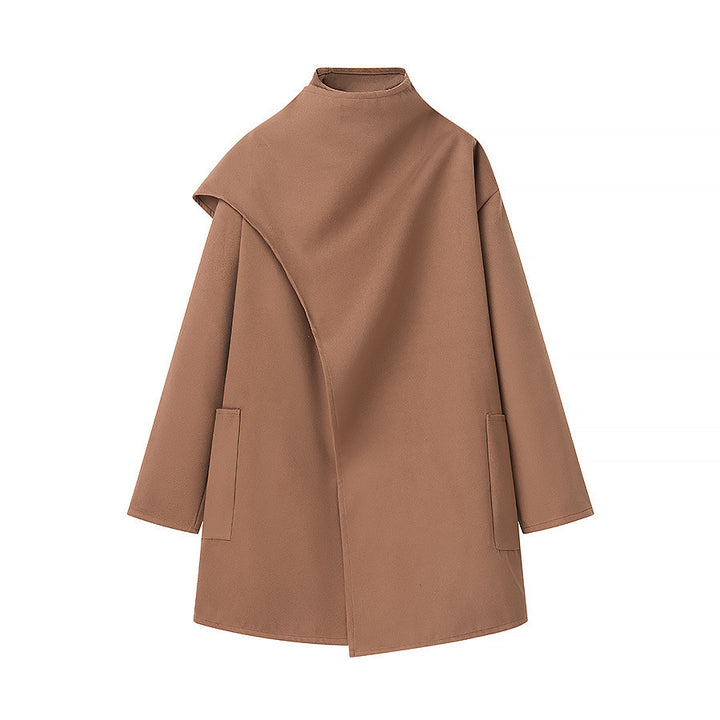 Damen Asymmetrischer Wollmix-Mantel mit Cape-Überwurf und Stehkragen Echo Archiv