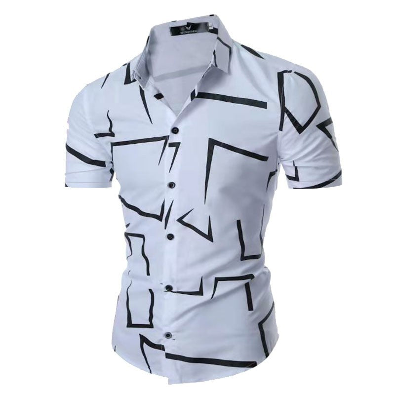 Herren Kurzarmhemd mit modernem geometrischem Muster und slim-fit Schnitt Echoarchiv