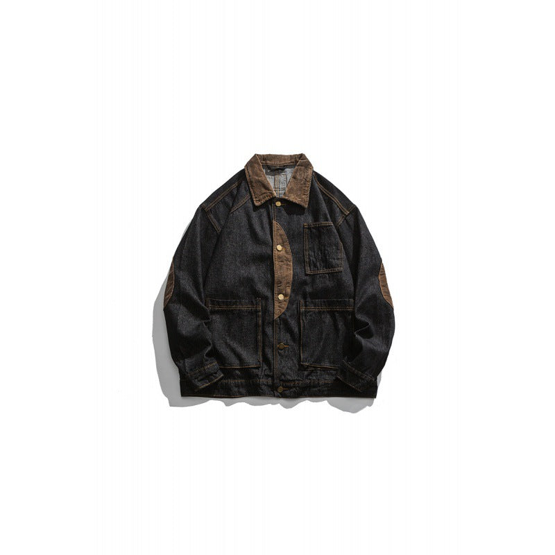 Herren Boxy Denim-Workerjacke mit Cordkragen, Pattentaschen und Ellbogenpatches Echo Archiv