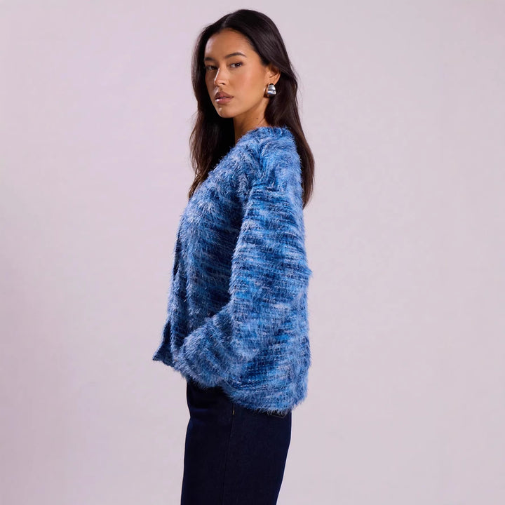 Damen Oversize-Flauschpullover mit weitem Carmen‑Ausschnitt und melierter Strickstruktur Echo Archiv