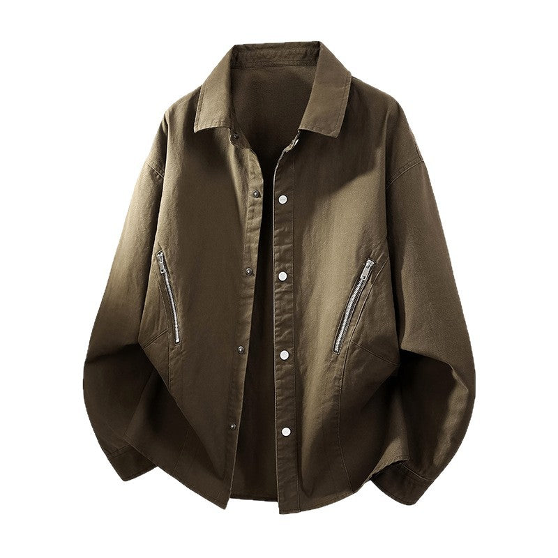 Herren Oversize Hemdjacke im Worker-Stil mit schrägen Reißverschlusstaschen und Druckknopfleiste Echo Archiv
