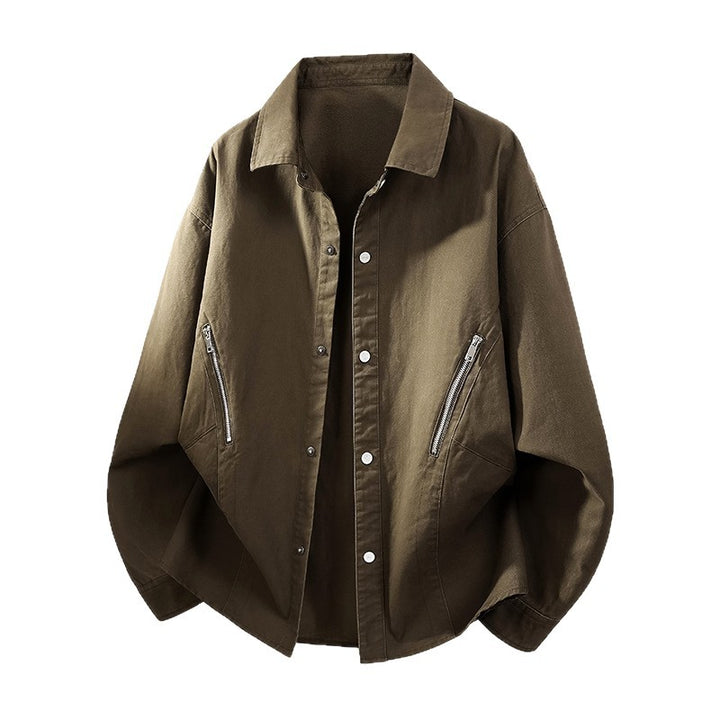 Herren Oversize Hemdjacke im Worker-Stil mit schrägen Reißverschlusstaschen und Druckknopfleiste Echo Archiv