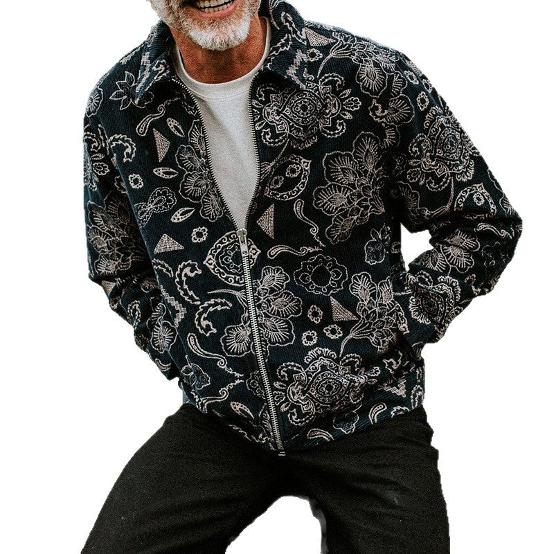Herren Zip-Jacke mit floralem Design und praktischen Taschen Echoarchiv