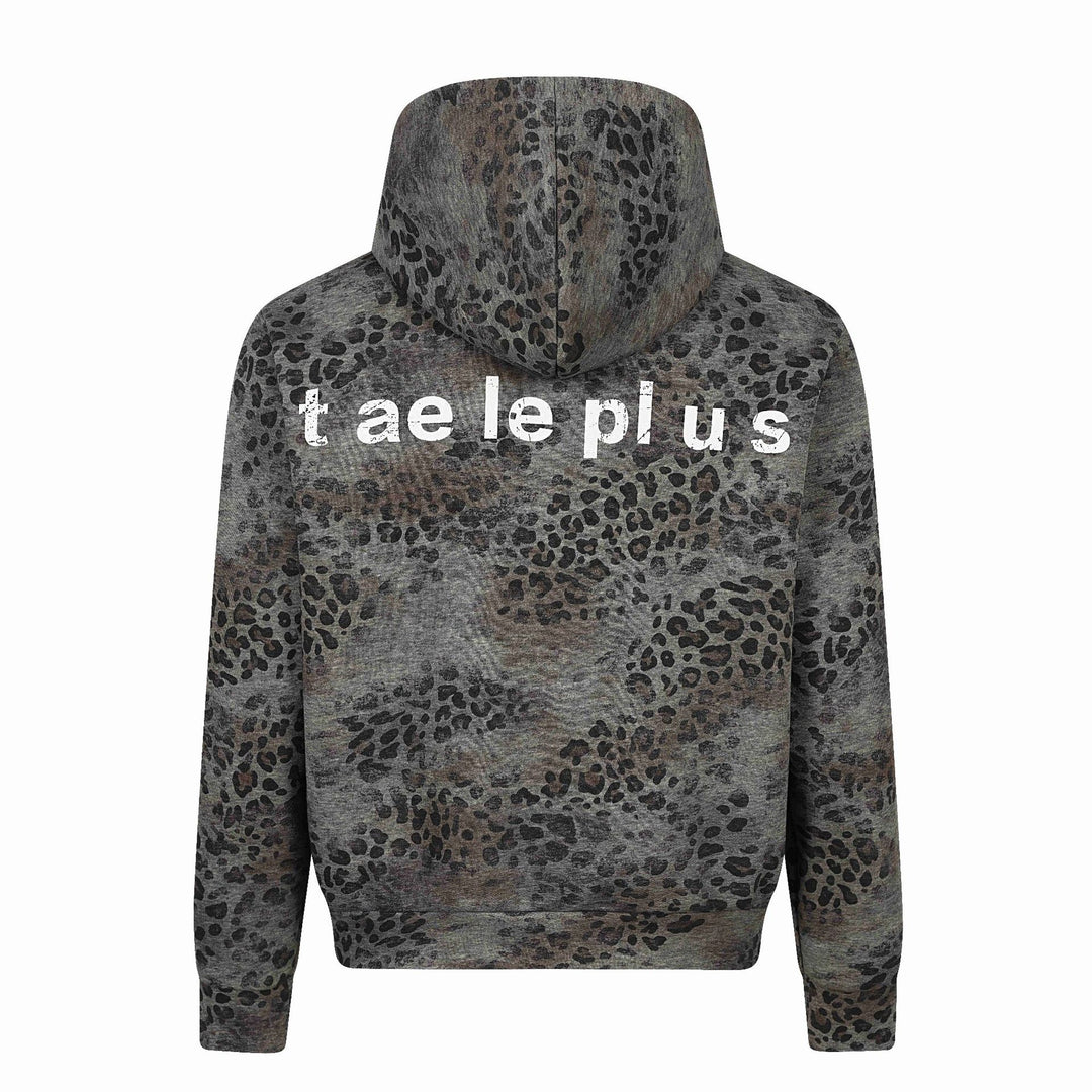 Damen Kapuzenjacke mit durchgehendem Reißverschluss, Leoparden-Print und großflächigen Grafik-Prints Echoarchiv