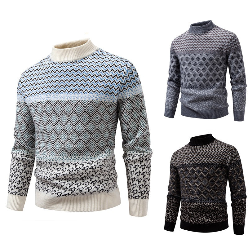 Herren Norwegermuster-Pullover mit Stehkragen und feinem Jacquardstrick Echo Archiv