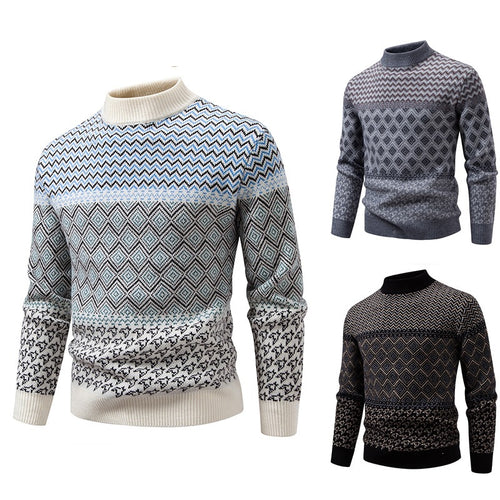 Herren Norwegermuster-Pullover mit Stehkragen und feinem Jacquardstrick Echo Archiv