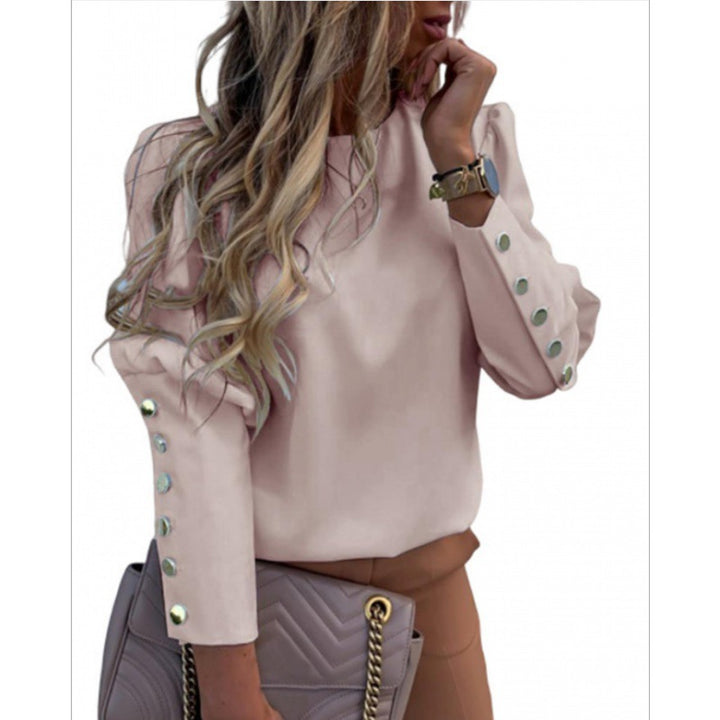 Damen Leichte Bluse mit Leopardenprint, Ballonärmeln und Zierknopfleiste – Élovi