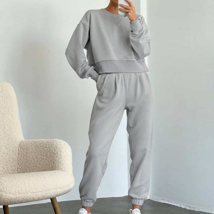Damen nan Cropped-Sweater-Set mit V-Nahtdetail und hoher Taille Jogginghose Echo Archiv
