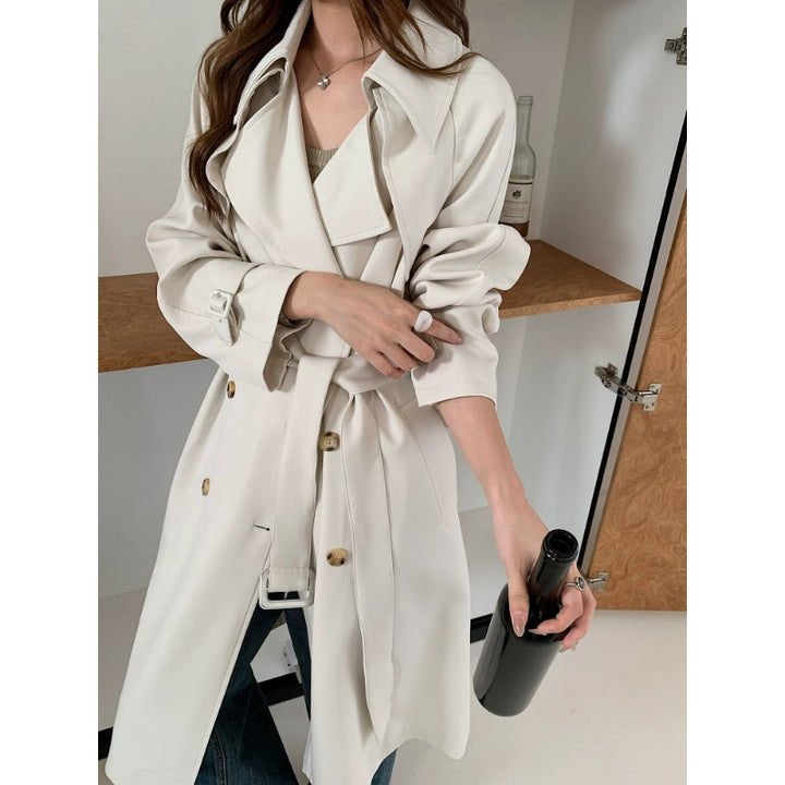 Damen Kastenförmiger Midilanger Trenchcoat mit weichem Fall und verstellbaren Manschetten Echoarchiv