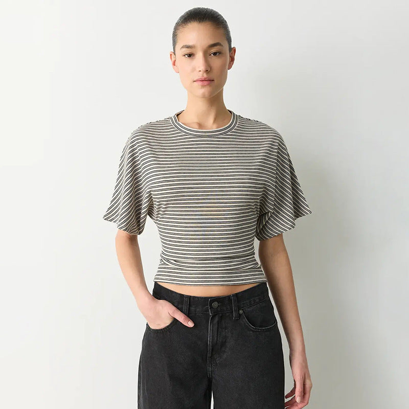 Damen modernes Kurzarm-Top mit lässigem Streifenmuster und elegantem Schnitt Echo Archiv