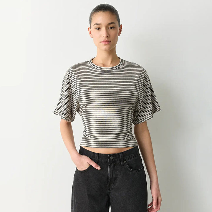 Damen modernes Kurzarm-Top mit lässigem Streifenmuster und elegantem Schnitt Echo Archiv