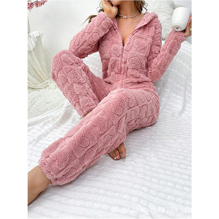 Damen Gemütlicher Fleece-Overall mit Kapuze Echoarchiv