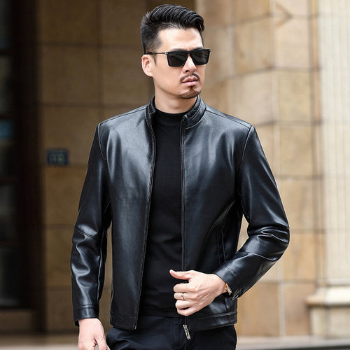 Herren Lederimitat-Übergangsjacke mit Stehkragen und verdecktem Reißverschluss – Valtoré