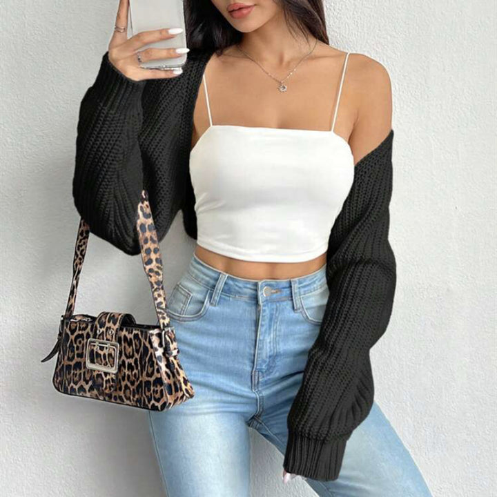 Damen Kurzbolero aus grobem Rippstrick mit Oversized-Ärmeln – Veloura
