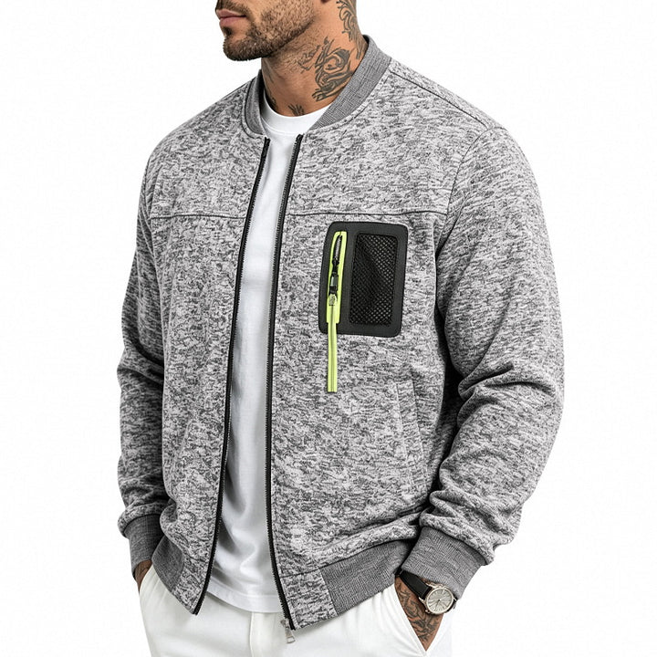 Herren Strick-Bomberjacke mit funktionaler Brusttasche und Reißverschluss – Brevano