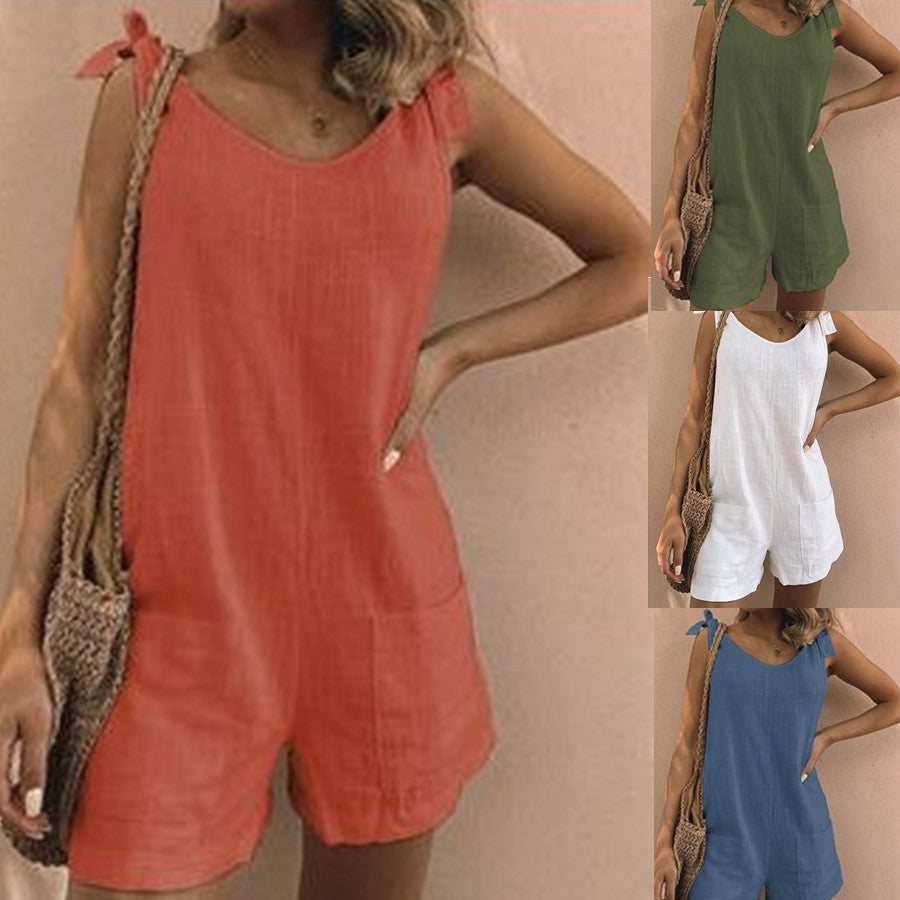 Damen Jumpsuit mit praktischen Taschen und verspielten Schulterbändern Echoarchiv