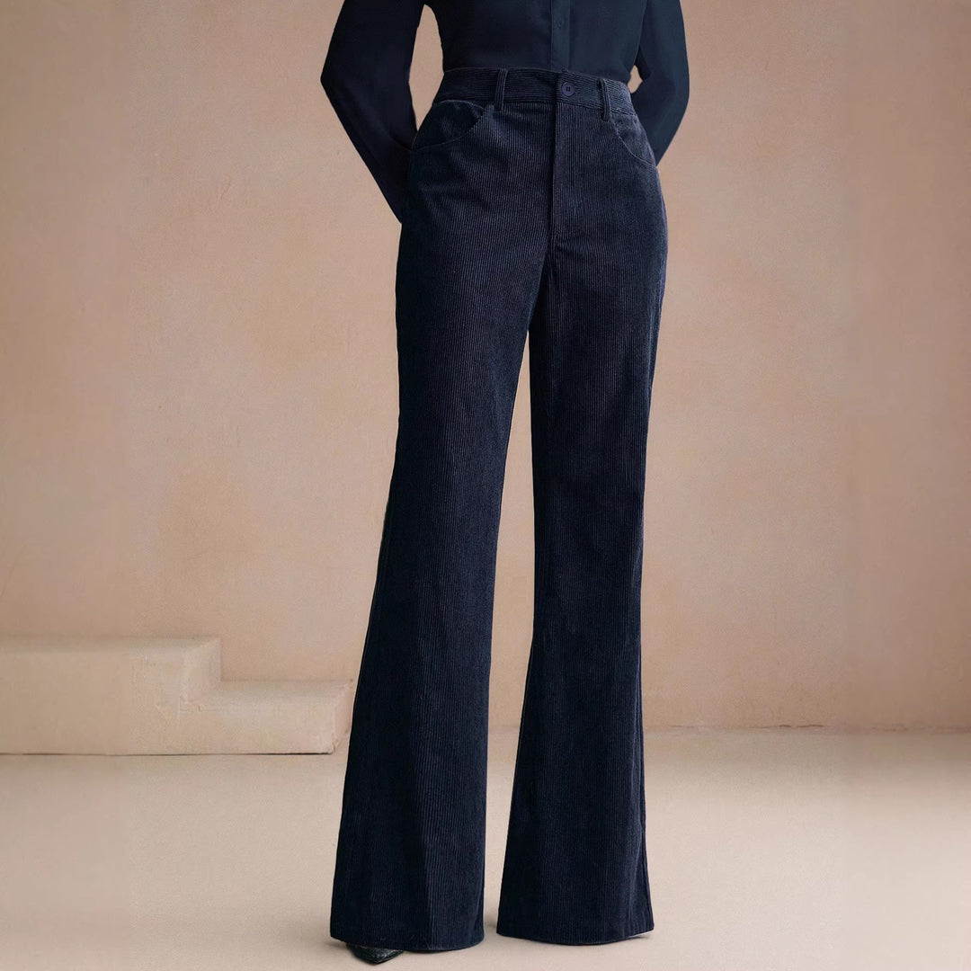 Damen Hochtaillierte Cordhose mit weitem Schlag und Eingrifftaschen – Avérine