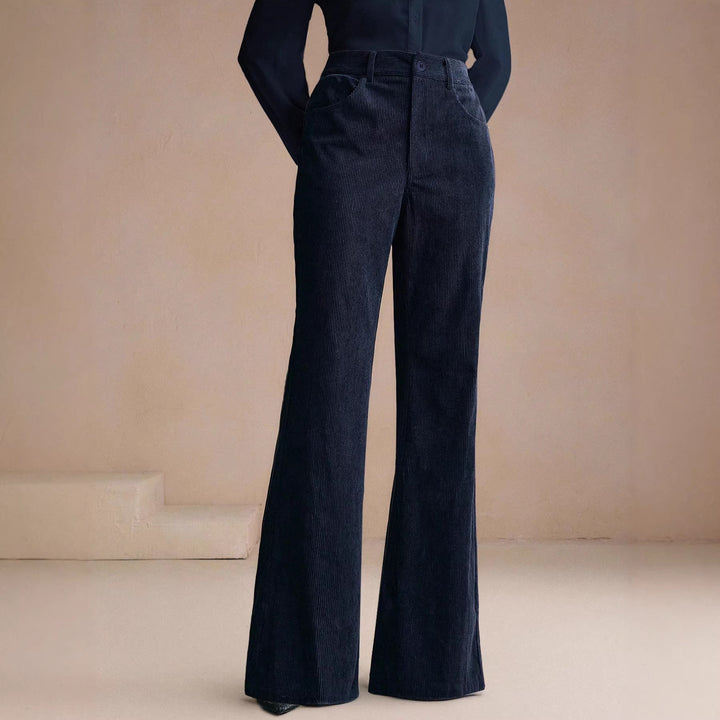 Damen Hochtaillierte Cordhose mit weitem Schlag und Eingrifftaschen – Avérine
