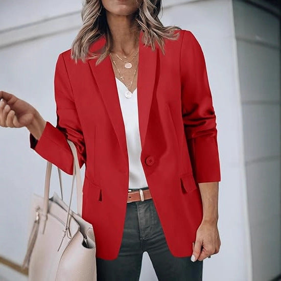 Damen Leichter Stretch-Blazer mit Schalkragen, Ein-Knopf-Verschluss und dreiviertelärmeln – Valéne
