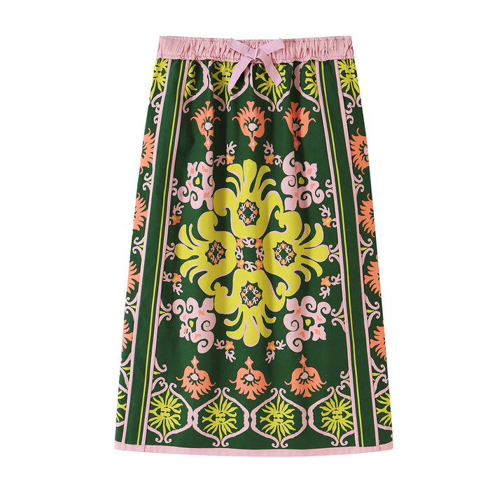 Damen Florale Satin-Schleifenbluse mit weitem Fall und Retro-Print Echoarchiv