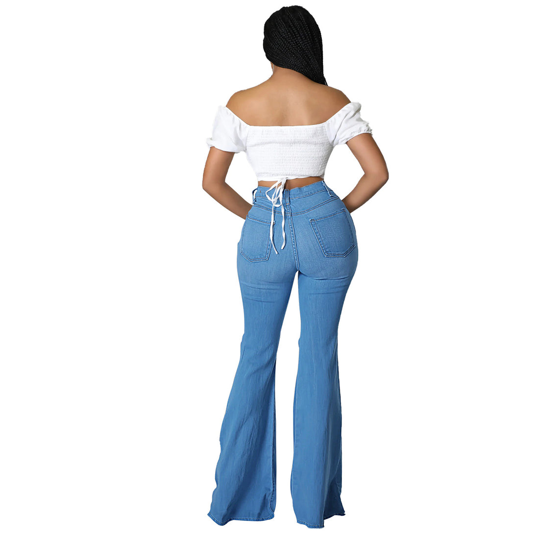 Damen Hochtaillierte Schlaghose aus Stretch‑Denim mit Knieausrissen und formendem Bund Echo Archiv