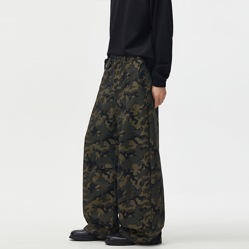 Herren Ultraweite Camouflage-Palazzohose mit geradem Bein und strukturierter Canvas-Qualität Echo Archiv
