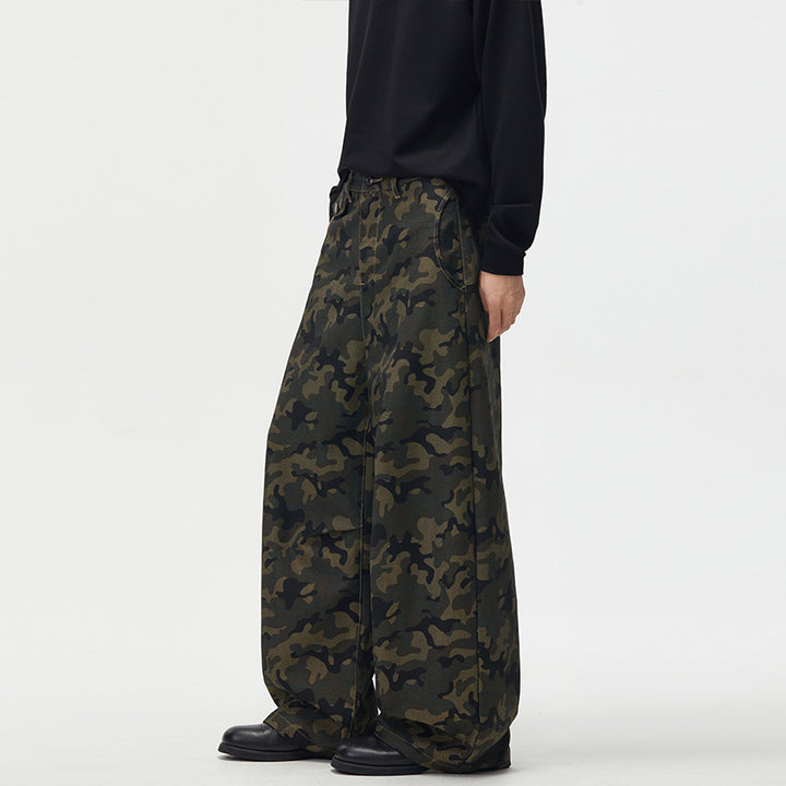 Herren Ultraweite Camouflage-Palazzohose mit geradem Bein und strukturierter Canvas-Qualität Echo Archiv