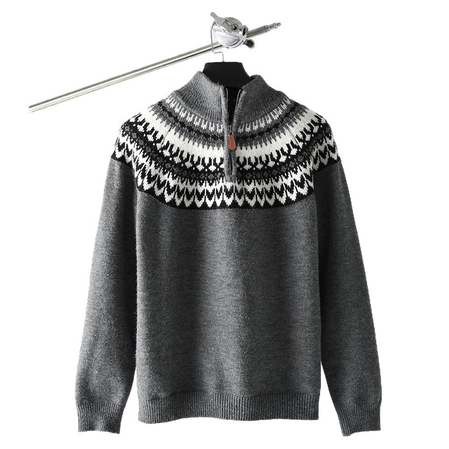 Herren Grobstrickpullover mit Stehkragen und Reißverschluss Echo Archiv