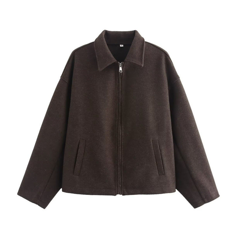 Damen Oversized Fleecejacke mit Reißverschluss und Hemdkragen – Célinea