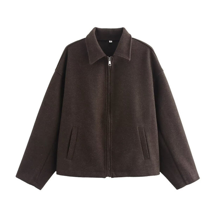 Damen Oversized Fleecejacke mit Reißverschluss und Hemdkragen – Célinea