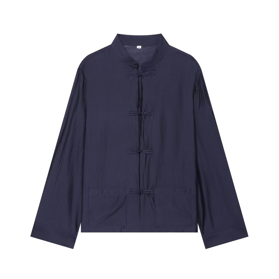 Damen Asiatisch-inspirierte Übergangsjacke mit Stehkragen, Knotenverschlüssen und aufgesetzten Taschen Echo Archiv