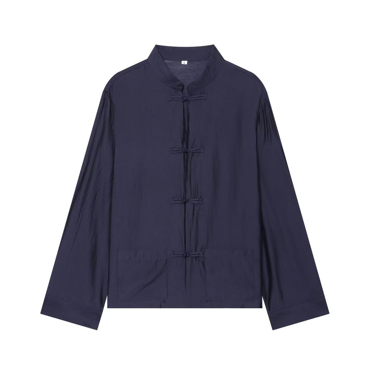 Damen Asiatisch-inspirierte Übergangsjacke mit Stehkragen, Knotenverschlüssen und aufgesetzten Taschen Echo Archiv