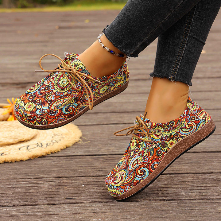 Damen bunte gemusterte Canvas-Schnürschuhe mit leichter Plateau-Sohle Echo Archiv