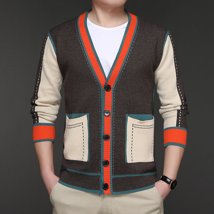Herren modische Strickjacke mit kontrastierenden Details und praktischen Taschen Echoarchiv