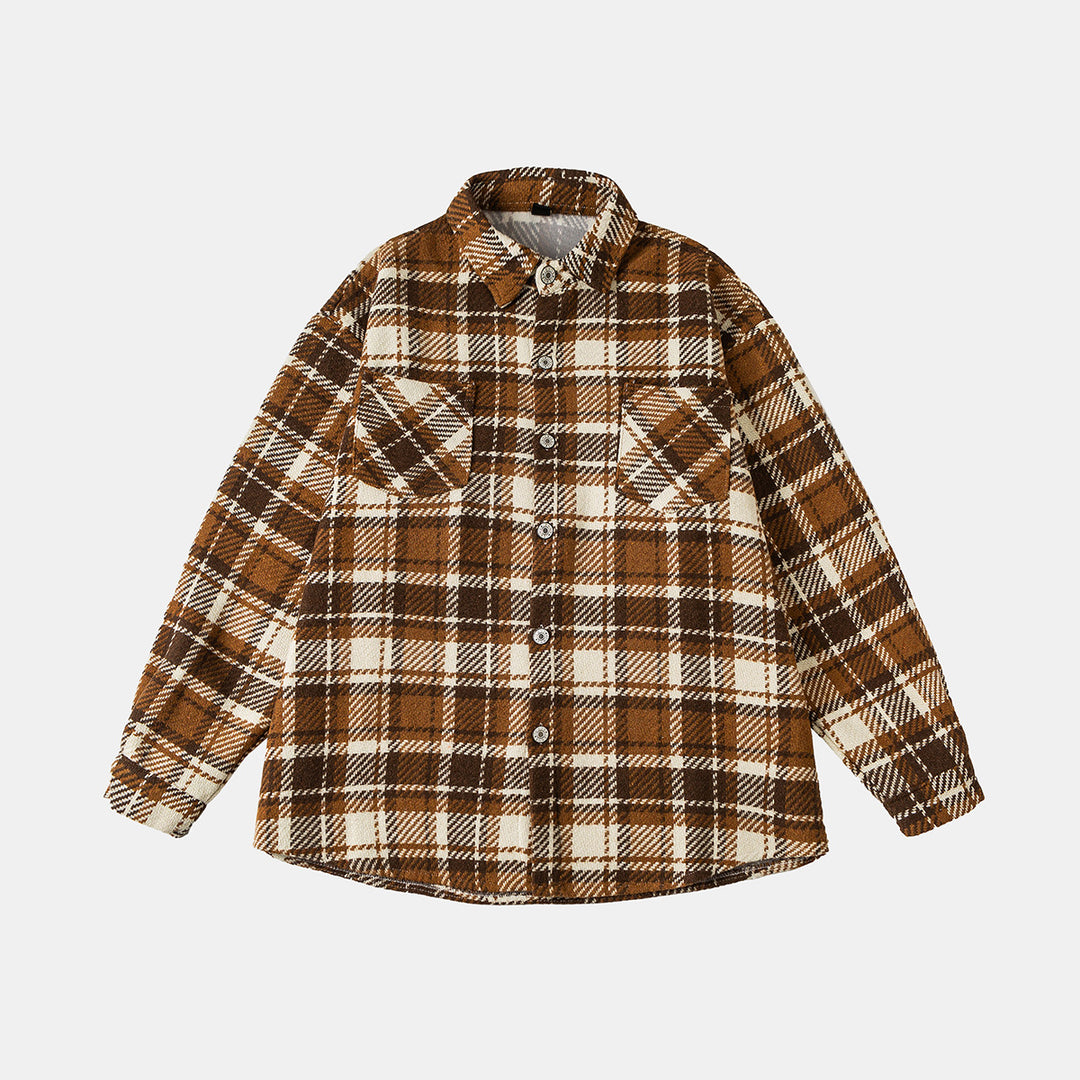 Unisex Karierte Overshirtjacke im Shacket-Stil mit aufgesetzten Brusttaschen und entspanntem Oversize-Schnitt Echoarchiv