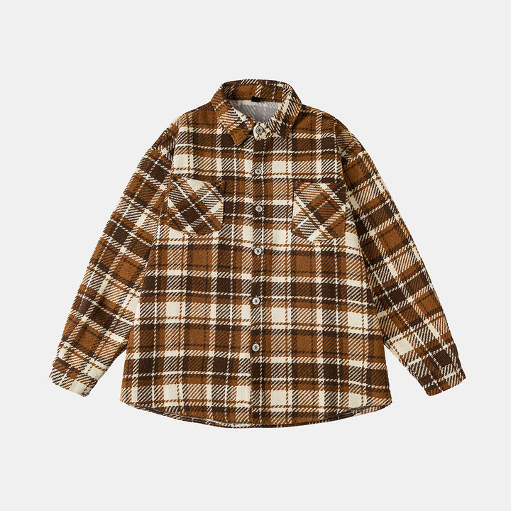 Unisex Karierte Overshirtjacke im Shacket-Stil mit aufgesetzten Brusttaschen und entspanntem Oversize-Schnitt Echoarchiv