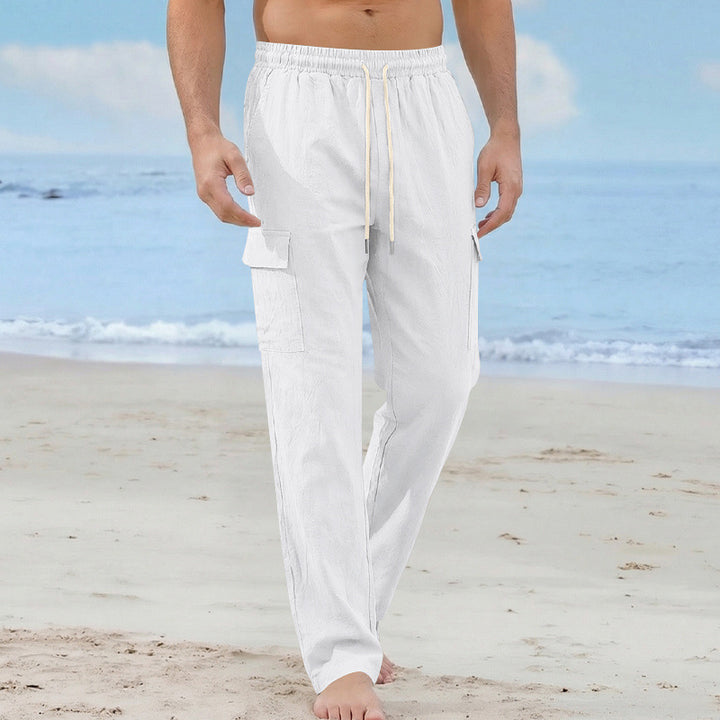Herren Cargo-Strandhose aus Leinenmix mit elastischem Bund und Kordelzug – Bravaro