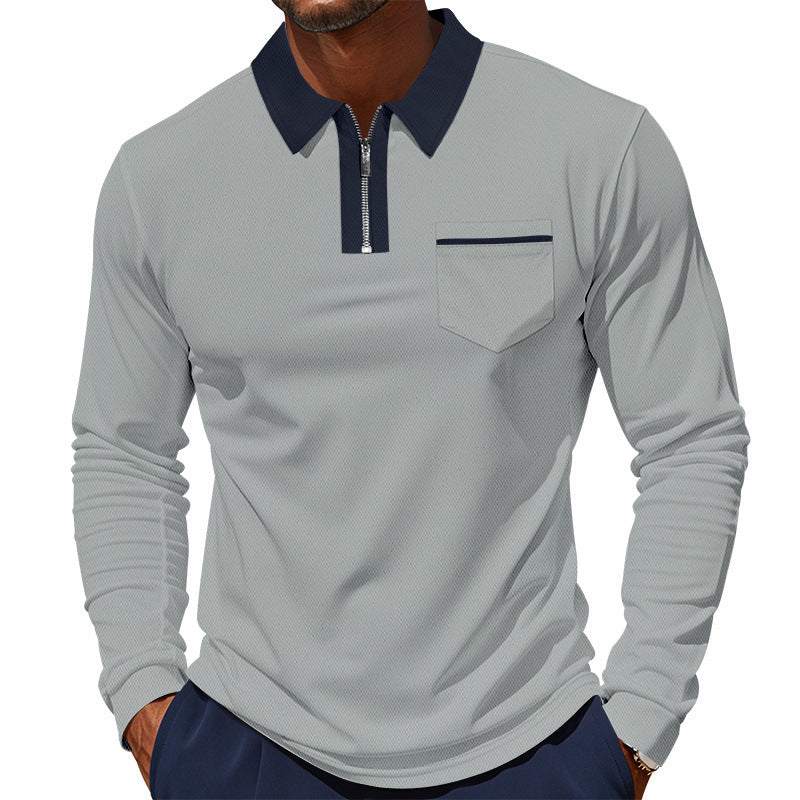 Herren nan langärmeliges Polo mit halbem Reißverschluss, aufgesetzter Brusttasche und feiner Strukturjersey-Qualität Echo Archiv