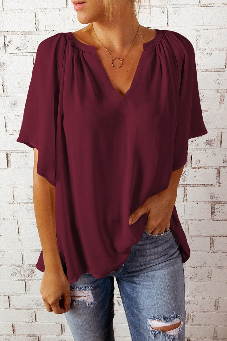 Damen lockeres Blusenshirt mit V-Ausschnitt und luftigen Ärmeln Echo Archiv
