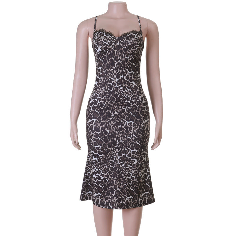 Damen figurbetontes Minikleid mit Leopardenmuster und elegantem Herz-Ausschnitt Echo Archiv