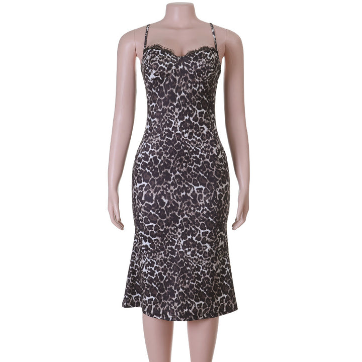 Damen figurbetontes Minikleid mit Leopardenmuster und elegantem Herz-Ausschnitt Echo Archiv